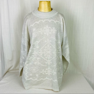 Vintage Glamour Knit Silver Metallic Sweater White USA Women’s XXL*‎ NEW NWOT